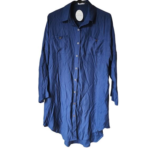 POGTMM Swimsuit Cover Up Womens Size XL Blue Summer Beachwear Button Up Shirt - Picture 1 of 8